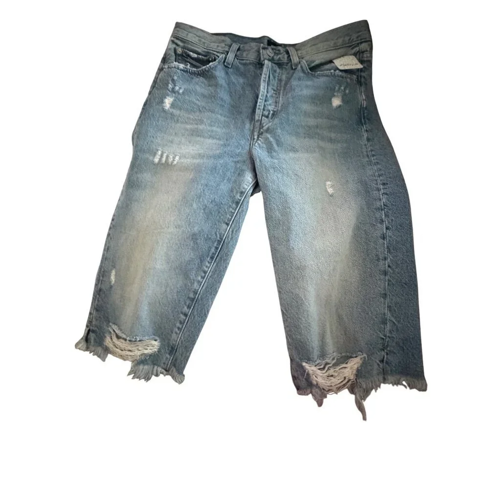 Edwin X Free People Womens Size 27 Blue Cai Long Whiskered Denim Shorts New